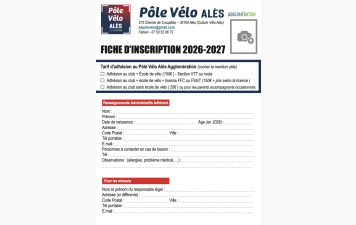 Fiche d'inscription - Saison 2026-2027