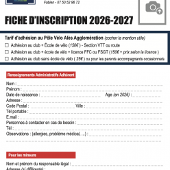 Fiche d'inscription - Saison 2026-2027